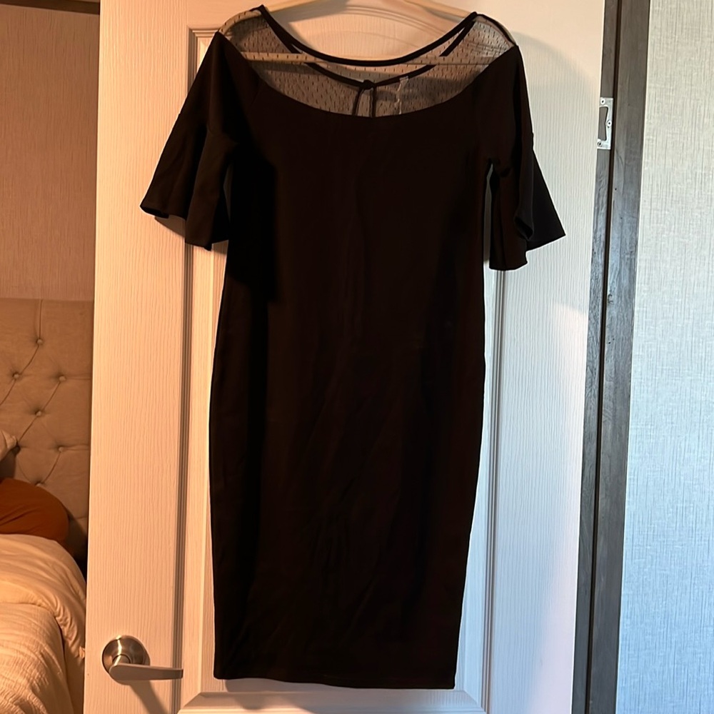 Pinkblush maternity black dress with mesh illusion neckline, Size S
